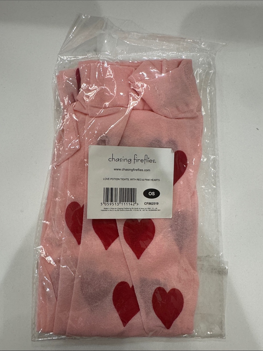Chasing Fireflies Pink Tights with Red Hearts
